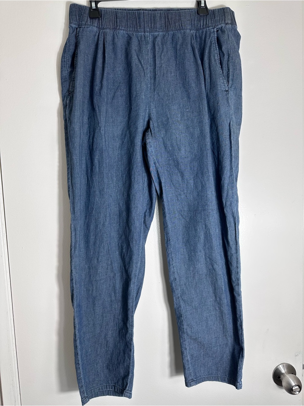 Eileen Fisher Organic Cotton Minimalist Blue Elastic Waist Pants